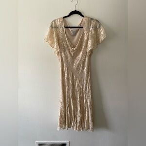 Vintage y2k Champagne Silk Burnout Bias Cut Fairy Dress Size 14 Boho Party